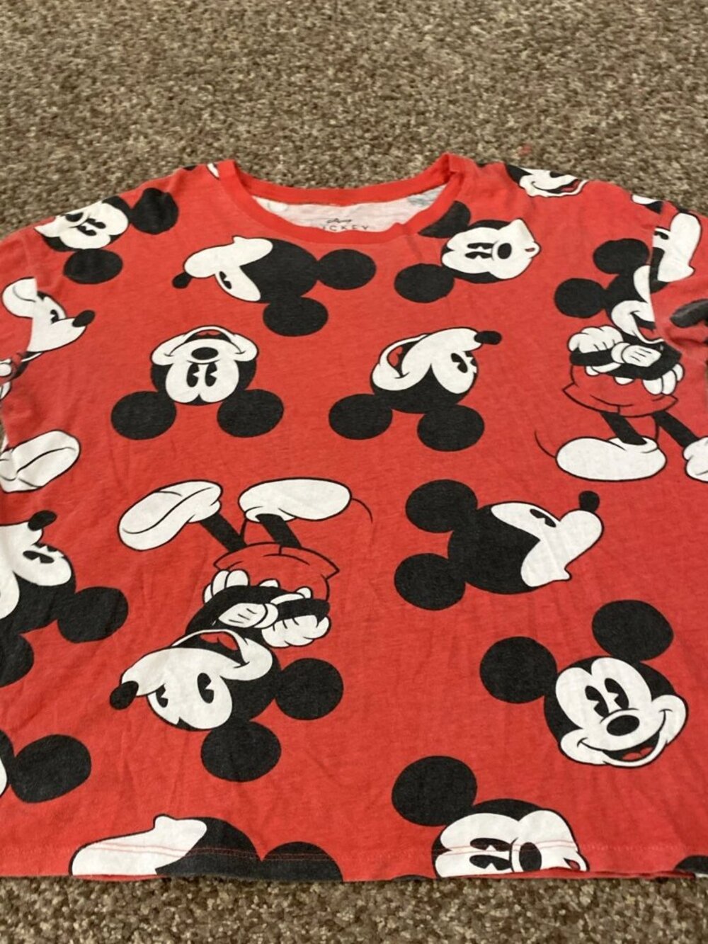 Disney Men's T-Shirt Size Large Red Allover Mickey Mouse Print Short Sleeve